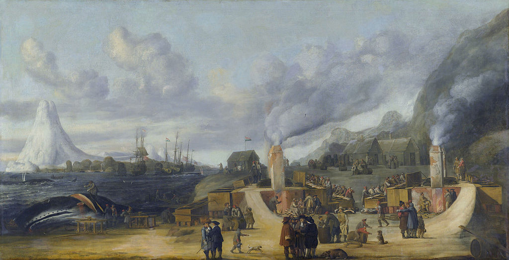 De traankokerij van de Amsterdamse Kamer der Groenlandse Compagnie op Amsterdam Eiland bij Spitsbergen - Cornelis de Man 